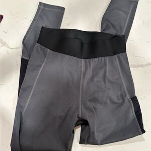 Adidas Gray High-Waist Workout Leggings with Black Waistband